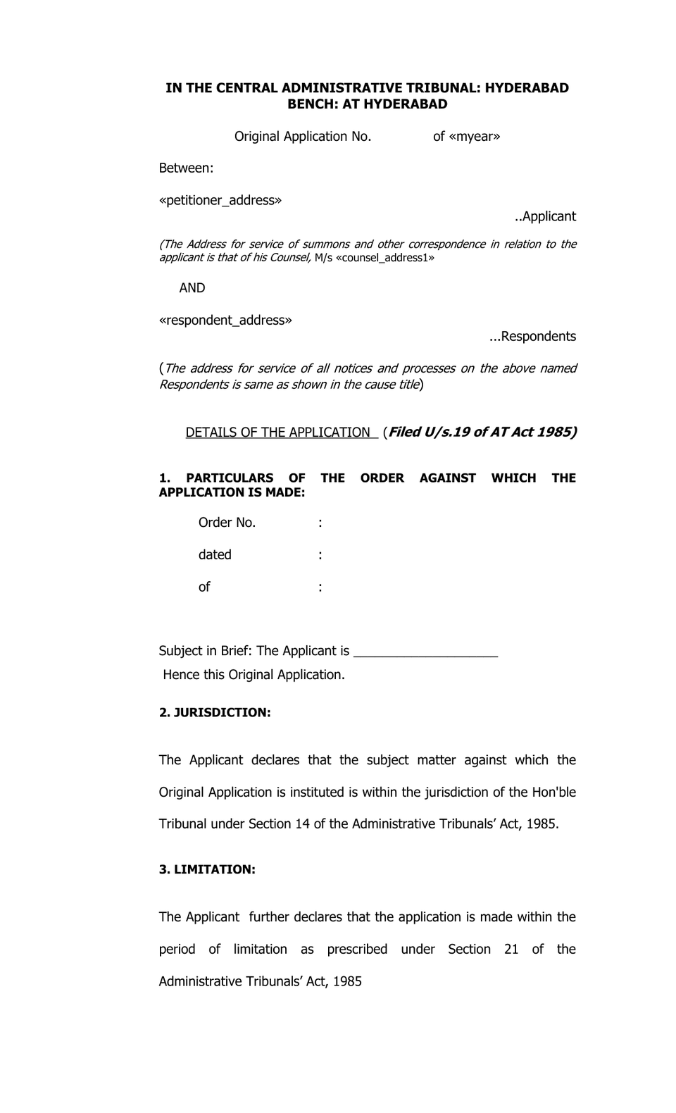 Central Administrative Tribunal petition format preview