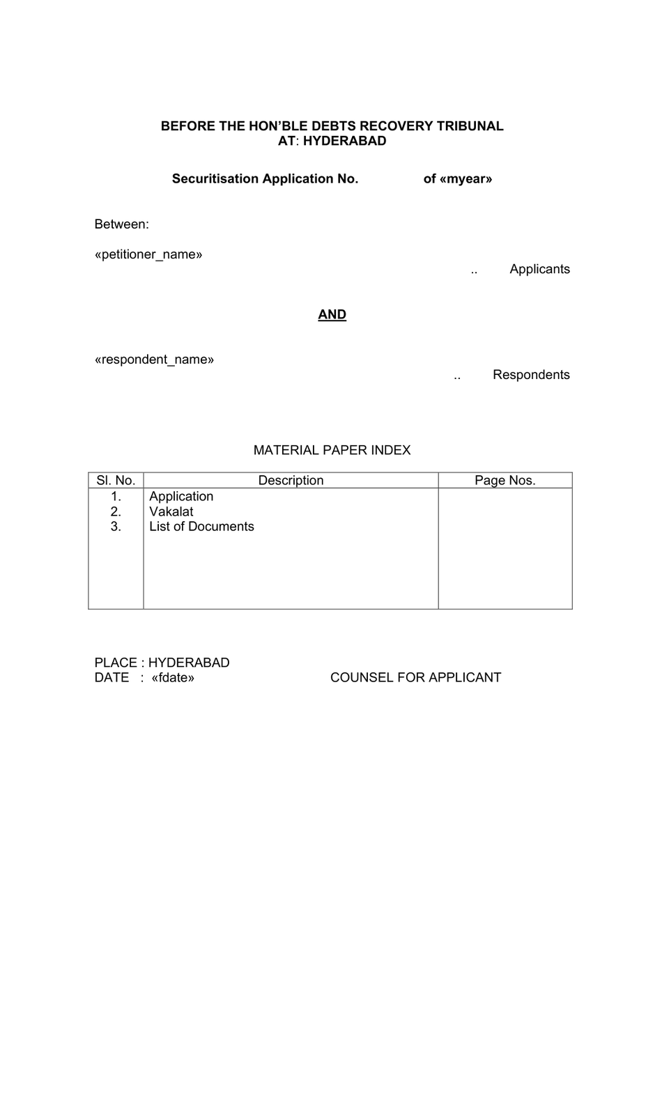 Drt Securitization petition format preview