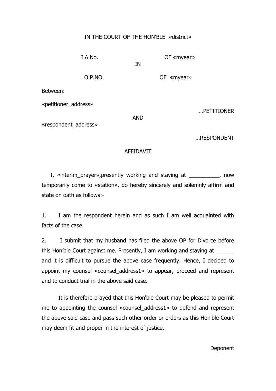 Advocate Appointment Petition In Family Court petition format preview