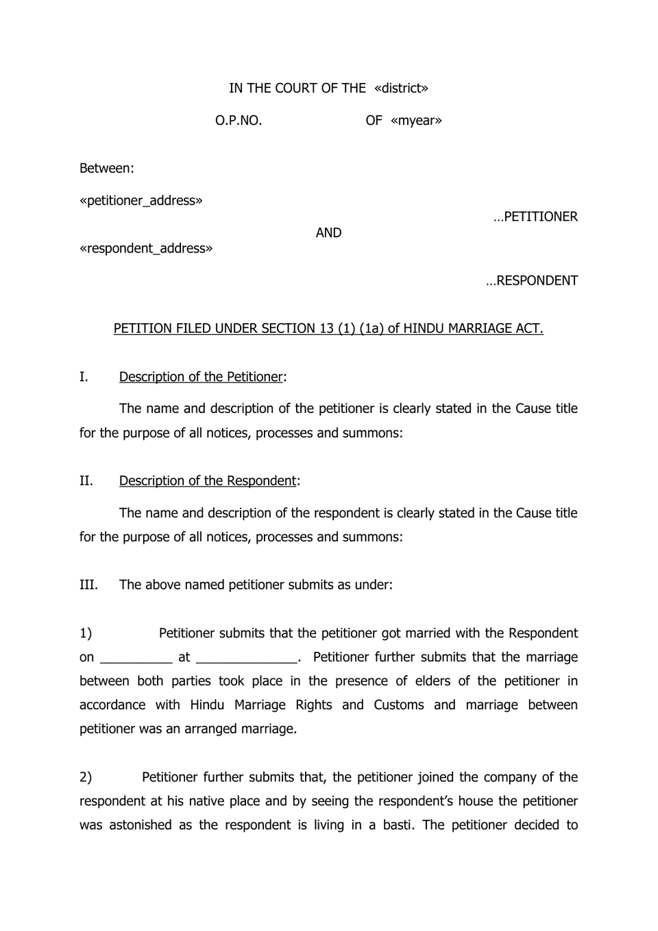 Divorce Petition By Cruelty petition format preview