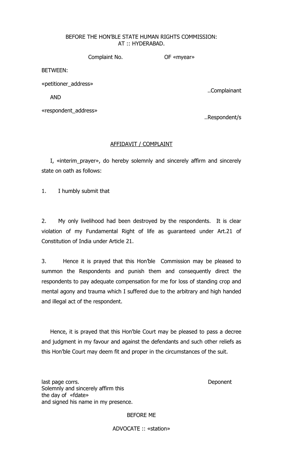 Human Rights Commission Petition petition format preview