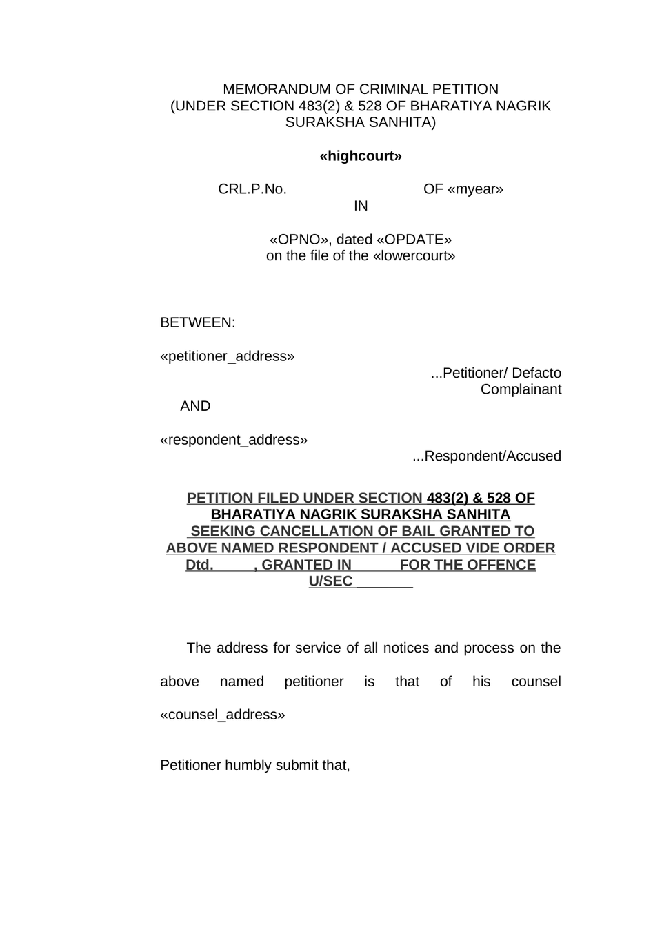 Cancel Bail Petition preview page 2