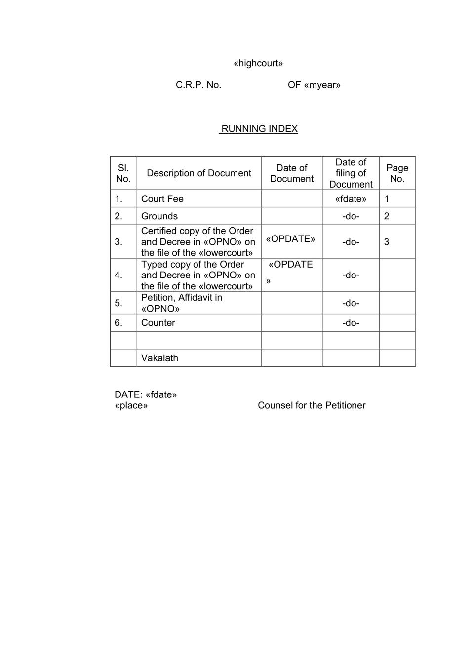 Civil Revision Petition In High Court petition format preview