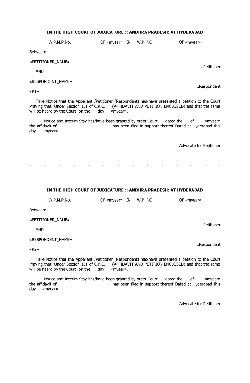 Cmp Notice Under Section 151 Cpc With Affidavit preview