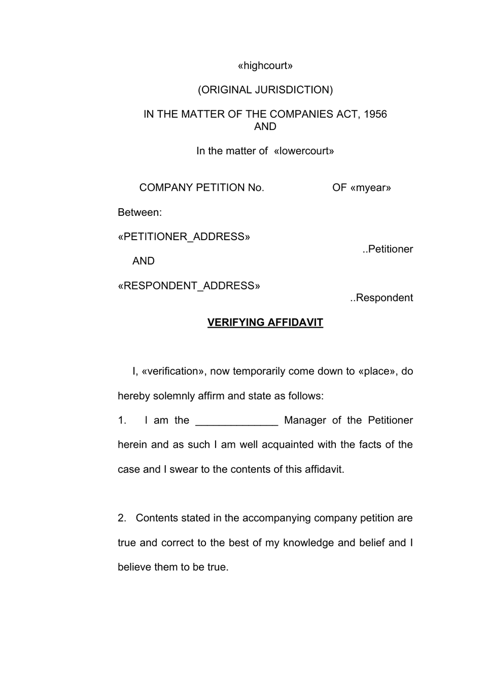 Company Petition To Windup petition format preview