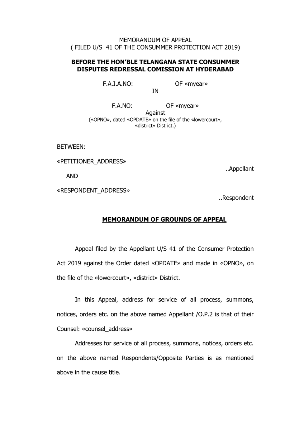 Consumer Case In High Court petition format preview