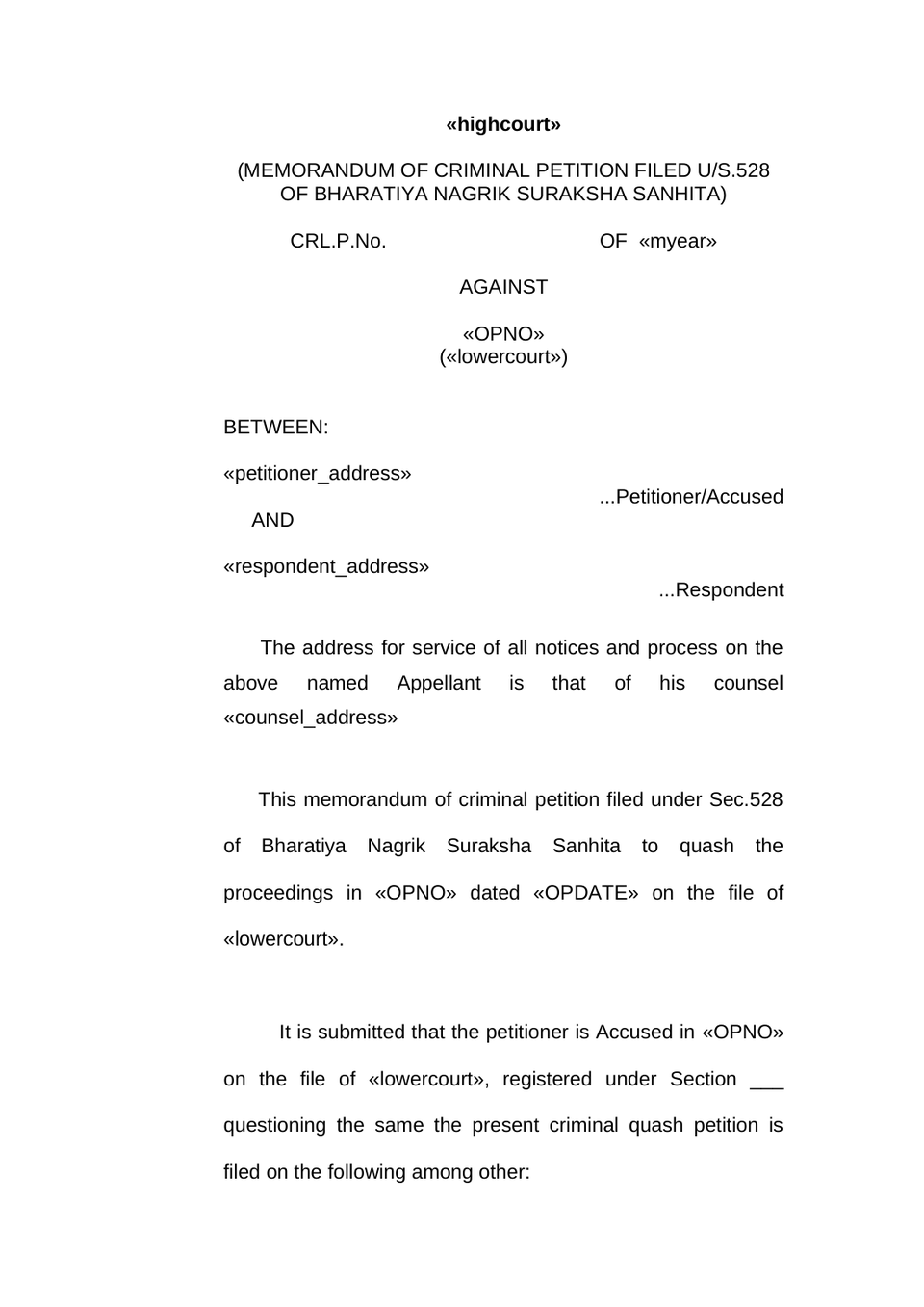 Criminal Petition Under Sec 528 Bnss To Quash Proceedings preview page 2