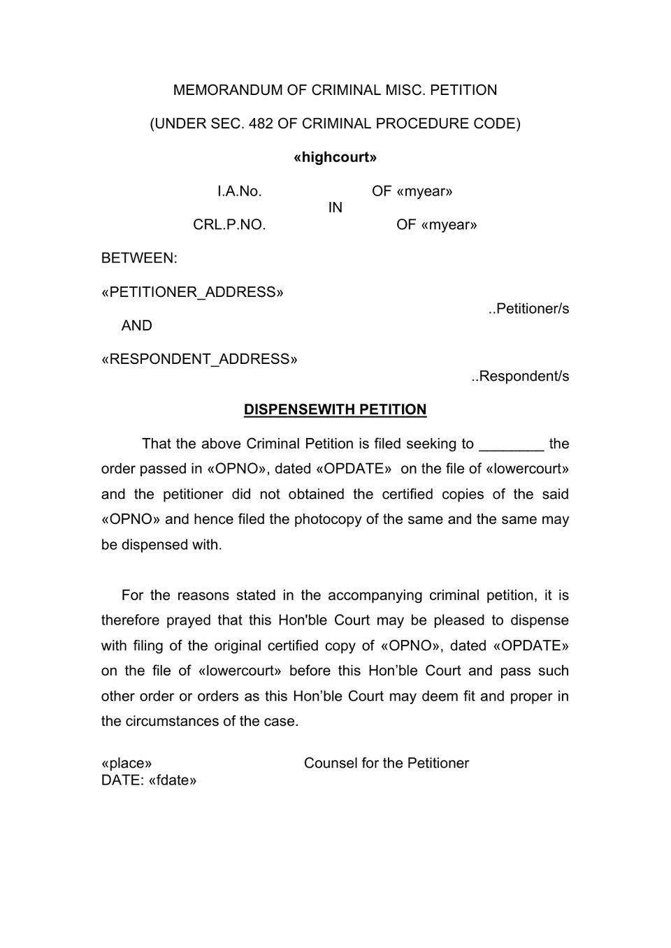 Dispense Petition preview