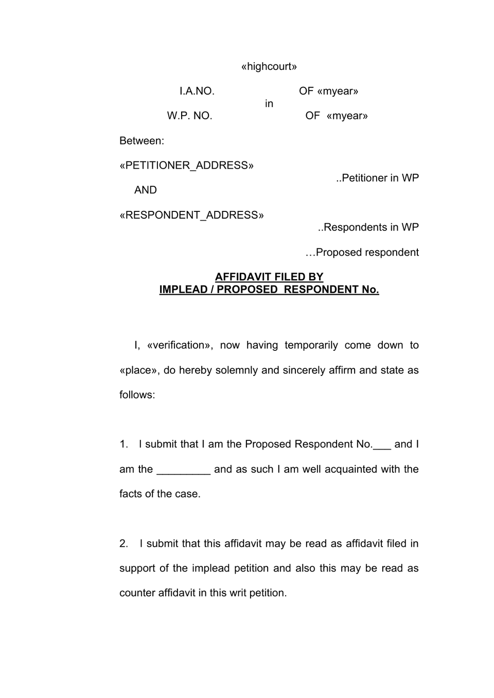 Implead Petition In High Court preview