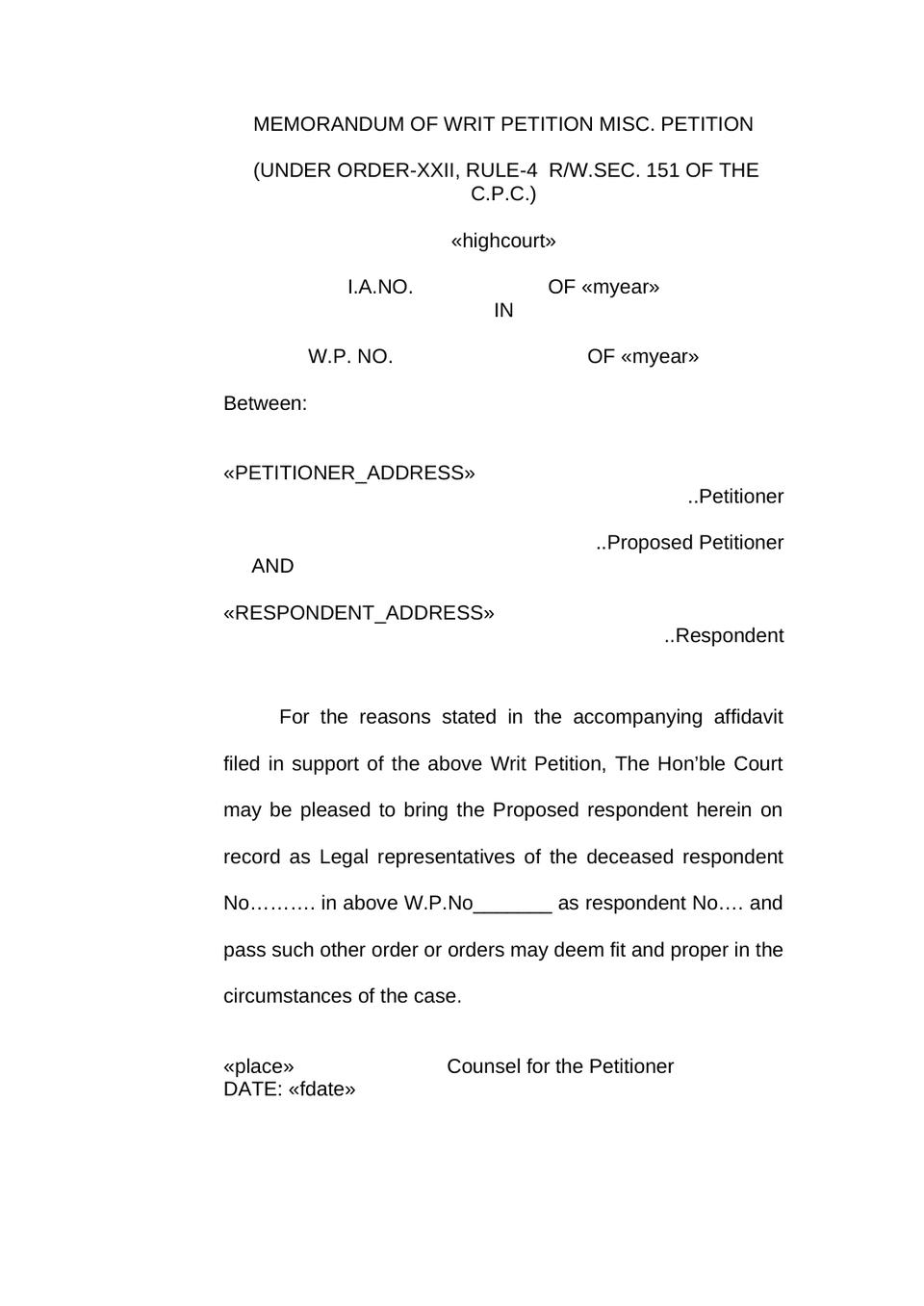 Memorandum Of Writ Petition Misc Petition Respondent preview page 4