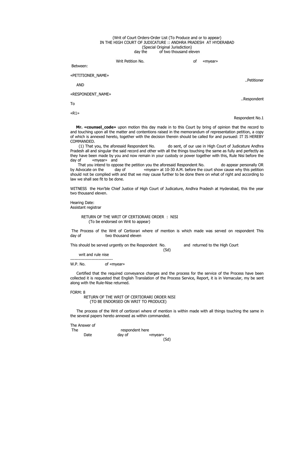 Rule Nisi Writ Petition preview