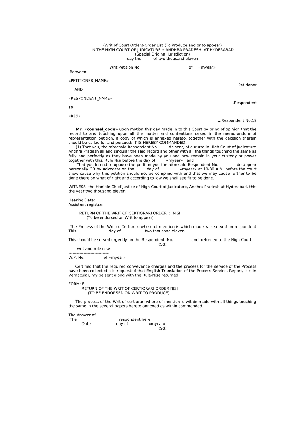 Rule Nisi Writ Petition preview page 19