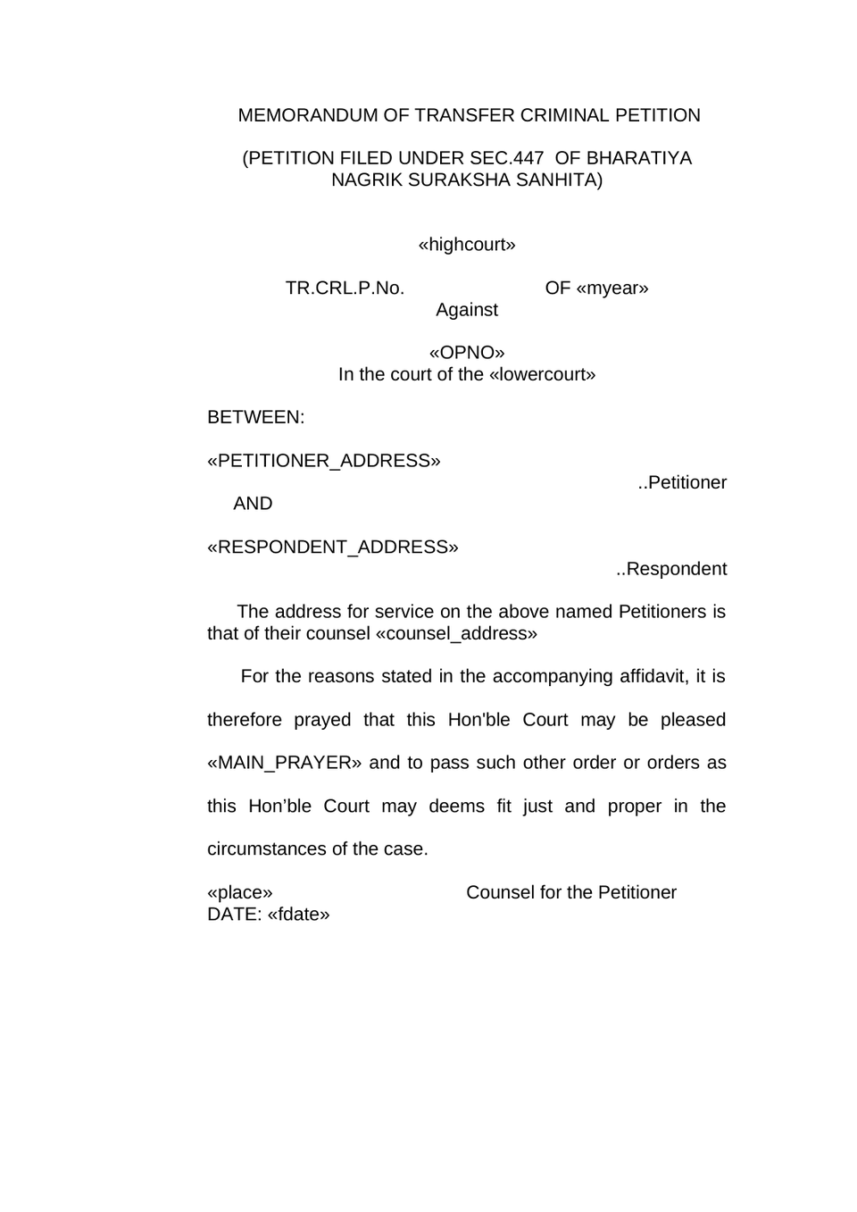 Transfer Criminal Petition Under Sec.447  Of Bnss preview page 4