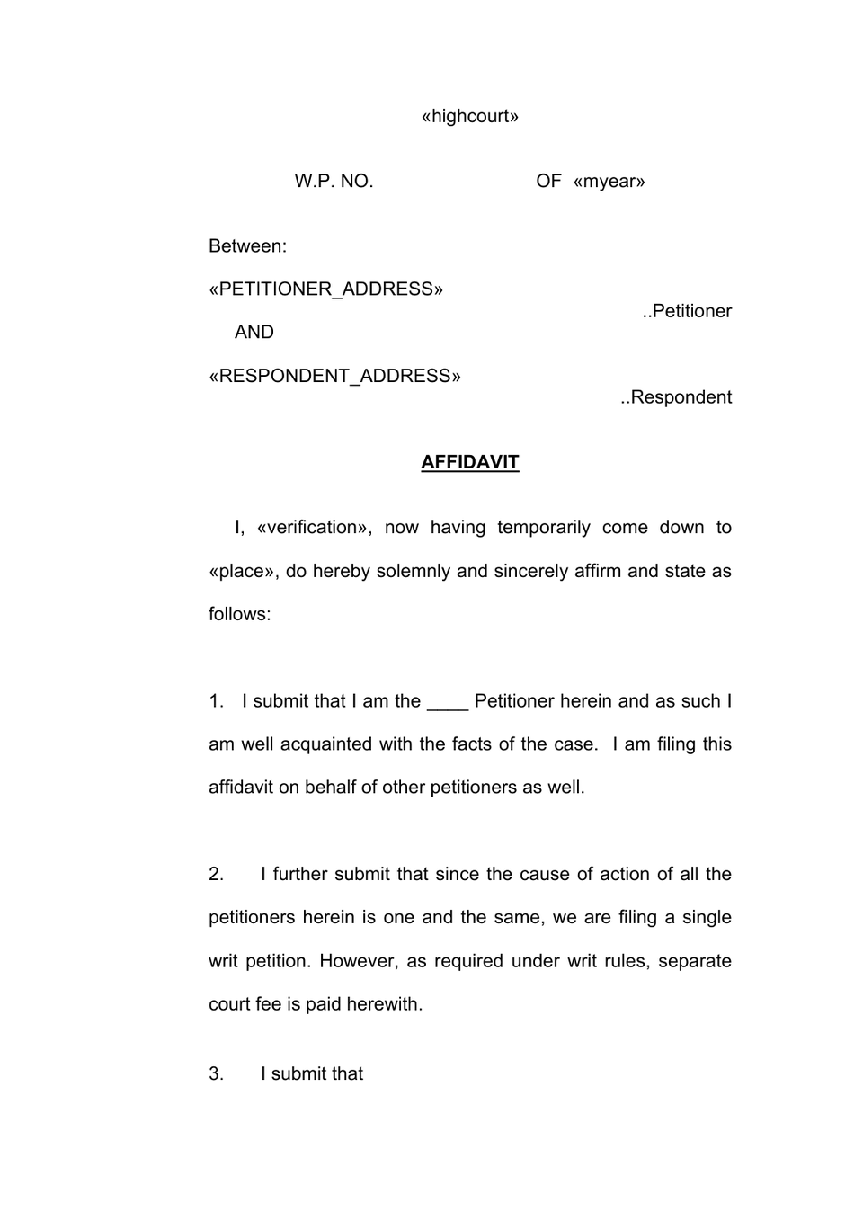 Writ Affidavit preview