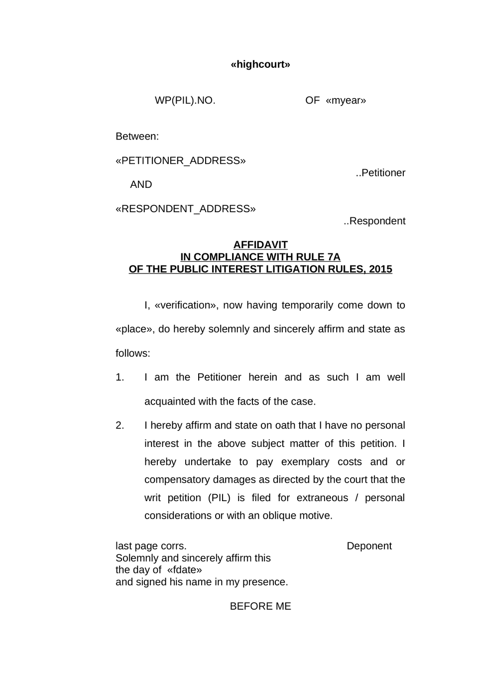 Writ Petition Public Interest Litigation Check List preview page 19