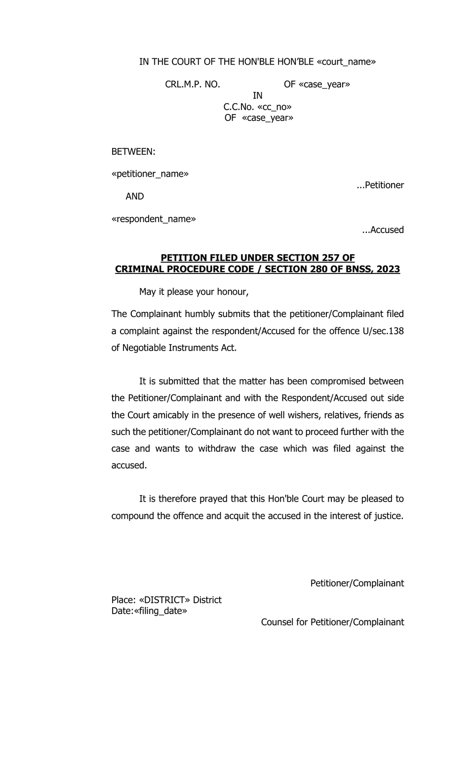 257 Crpc Or 280 Bnss Petition petition format preview