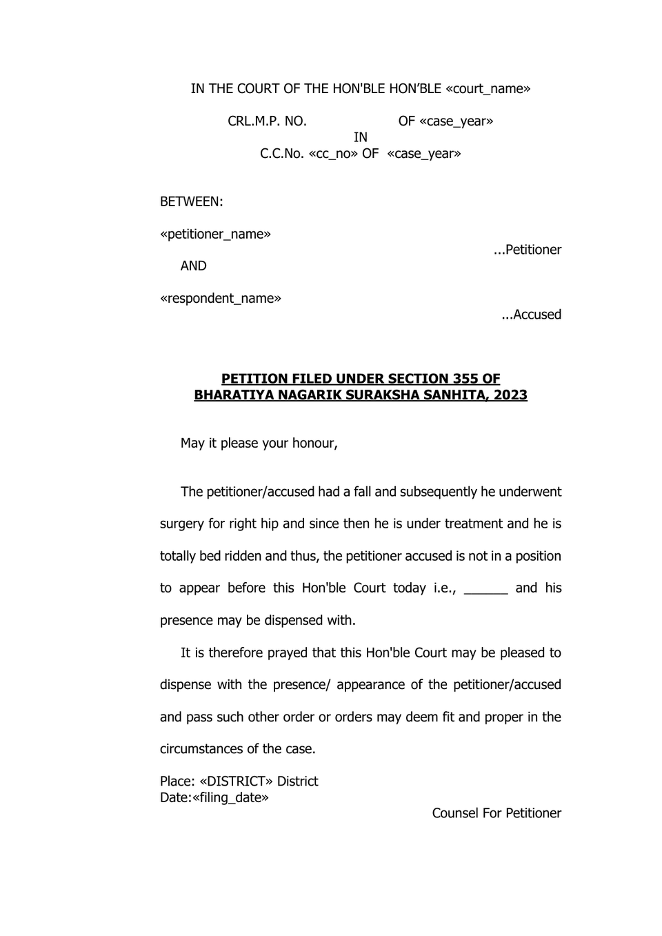 317 Crpc Or 355 Bnss Petition petition format preview