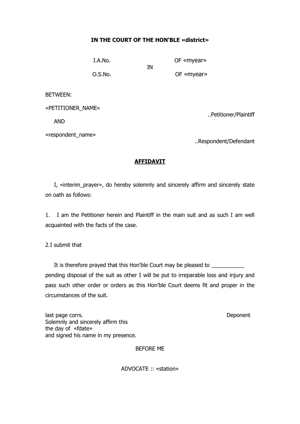 Affidavit Petition petition format preview