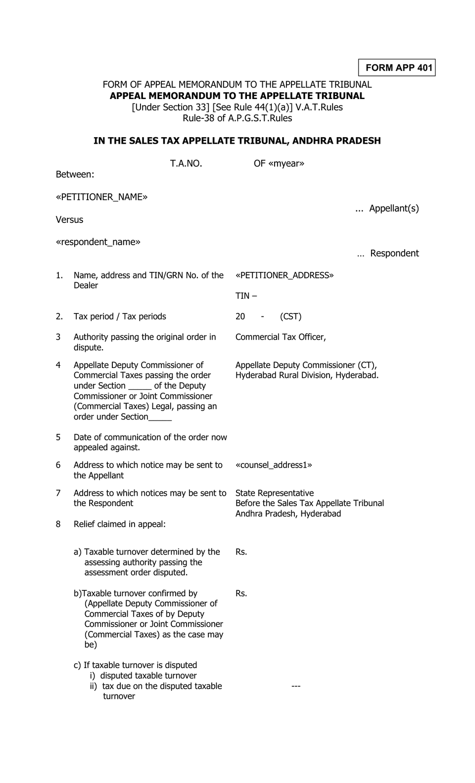 Appeal Memorandum Appellate Tribunal petition format preview