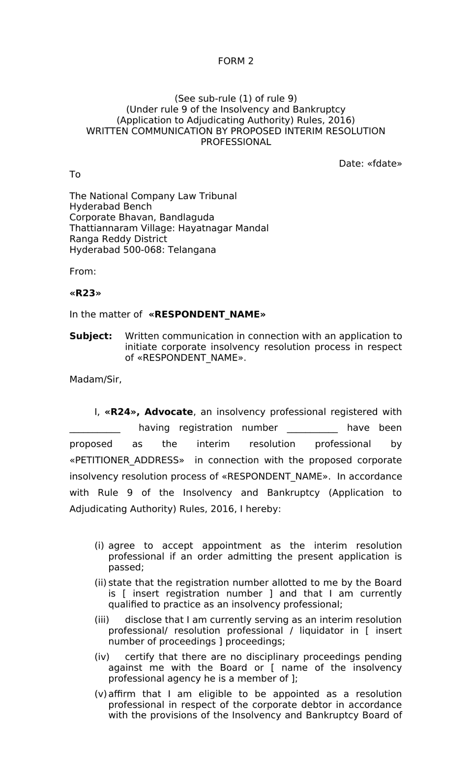Application By Financial Creditor Ibc 2016 Cirp preview page 15