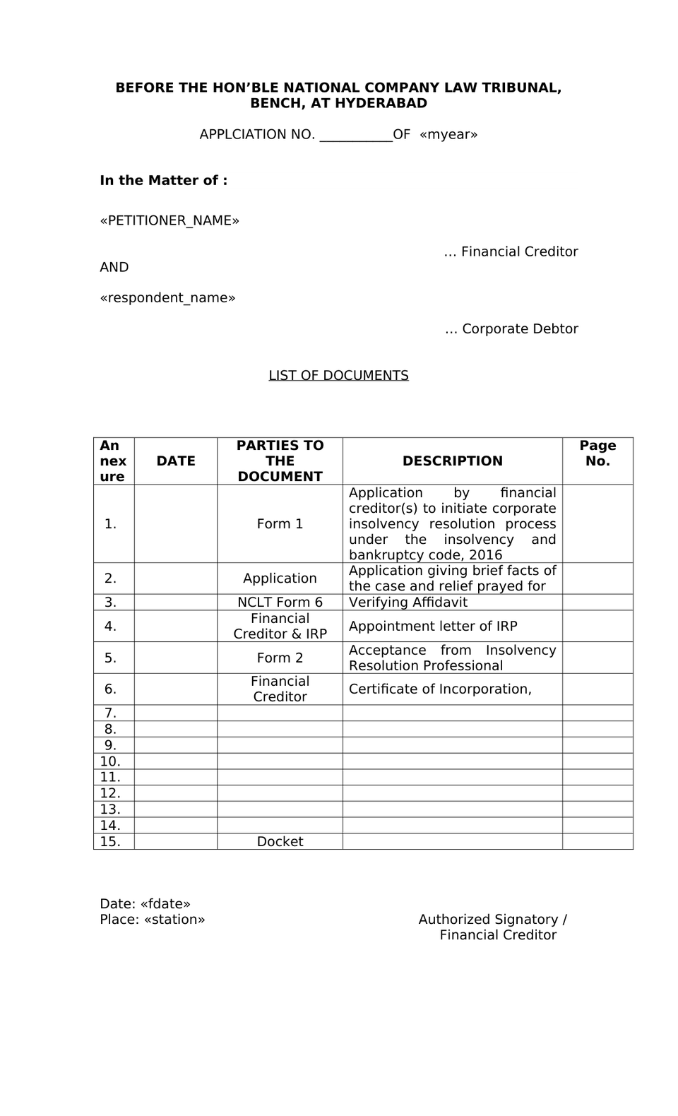 Application By Financial Creditor Ibc 2016 Cirp preview page 18