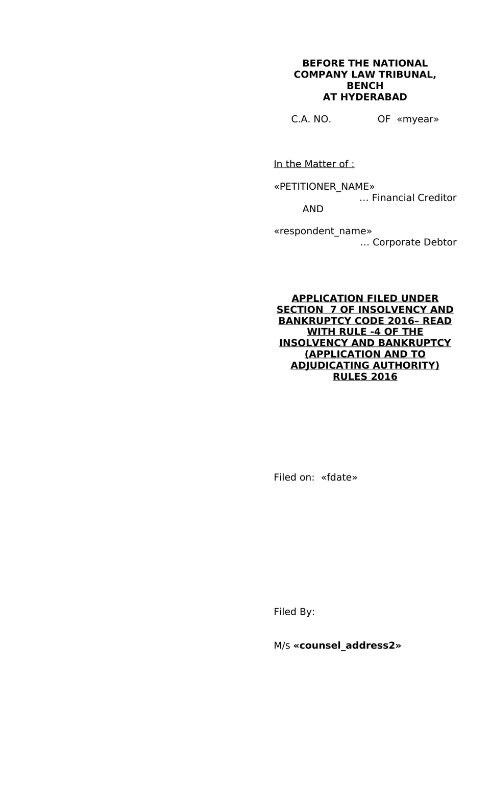 Application By Financial Creditor Ibc 2016 Cirp preview page 19