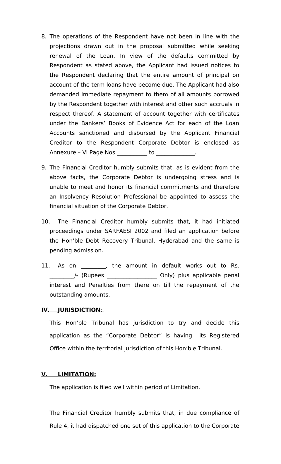 Application By Financial Creditor Ibc 2016 Cirp preview page 8