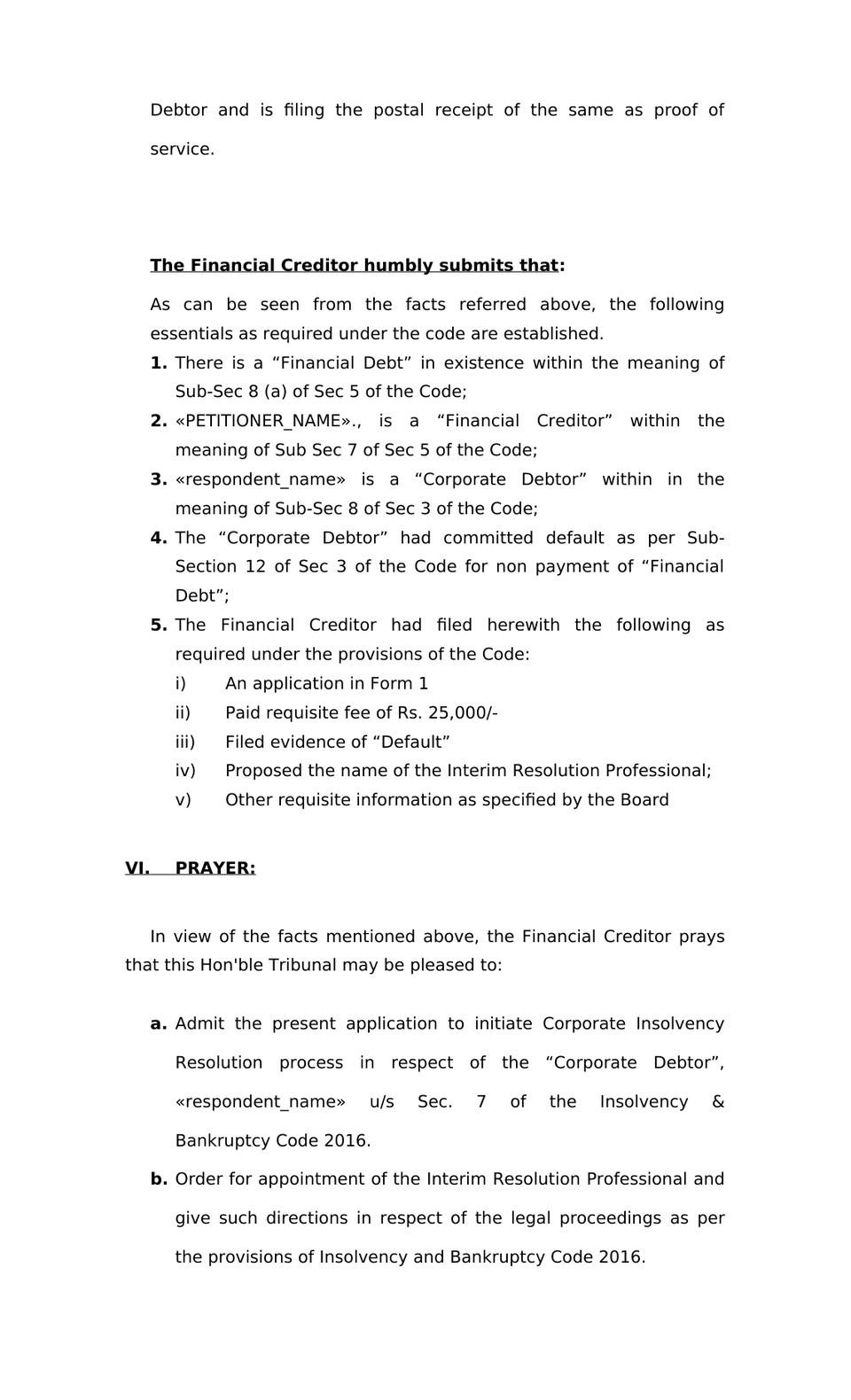 Application By Financial Creditor Ibc 2016 Cirp preview page 9