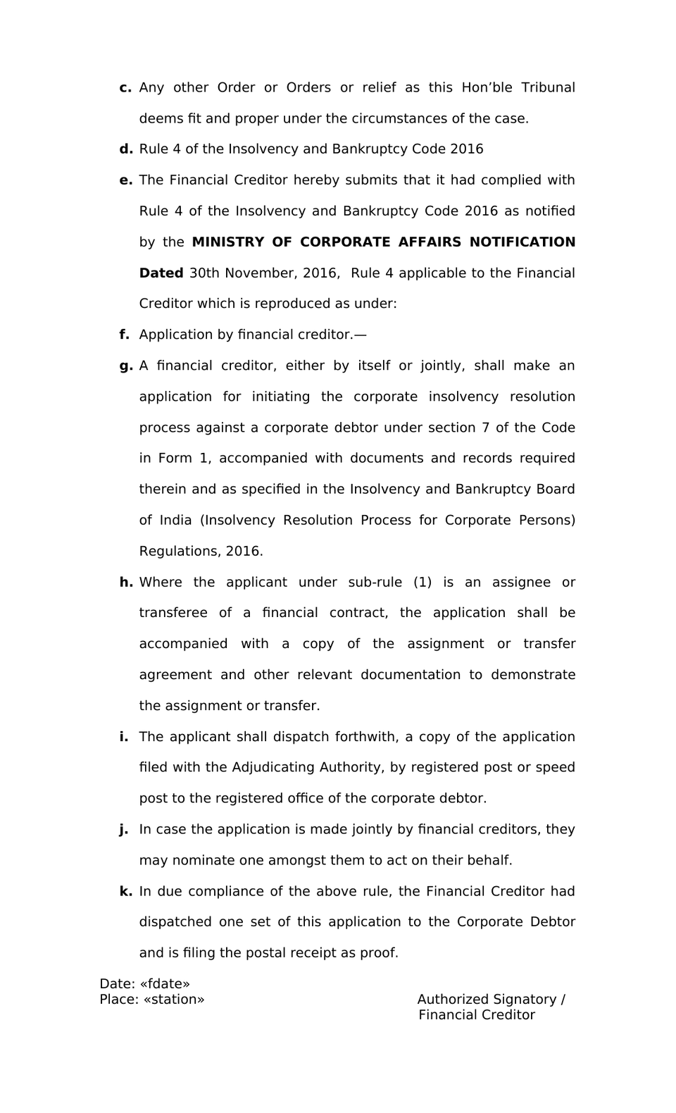 Application By Financial Creditor Ibc 2016 Cirp preview page 10