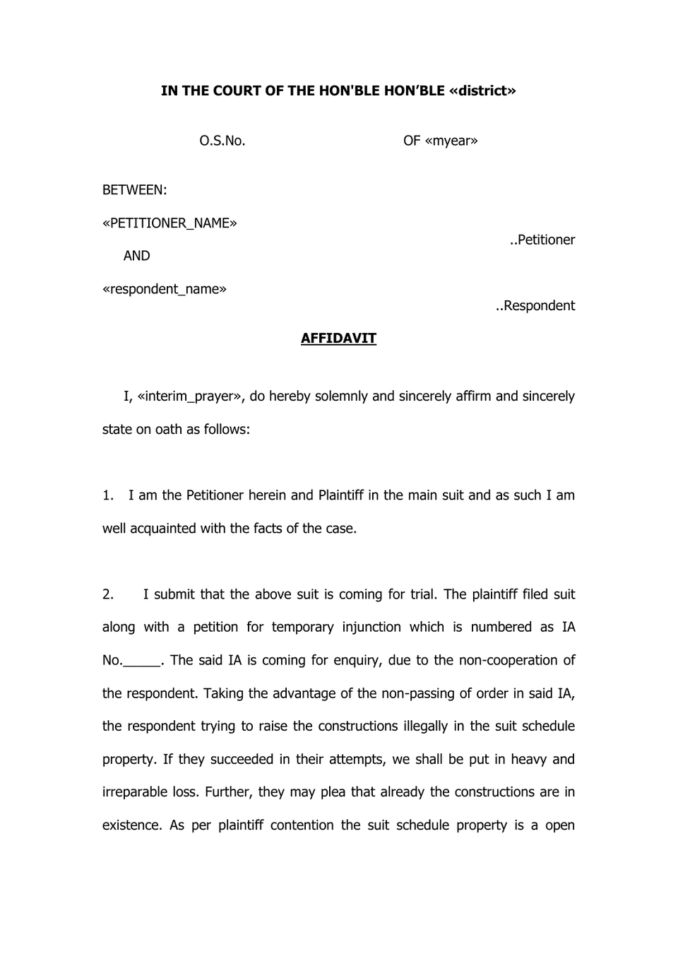 Appoint Advocate Commissioner petition format preview