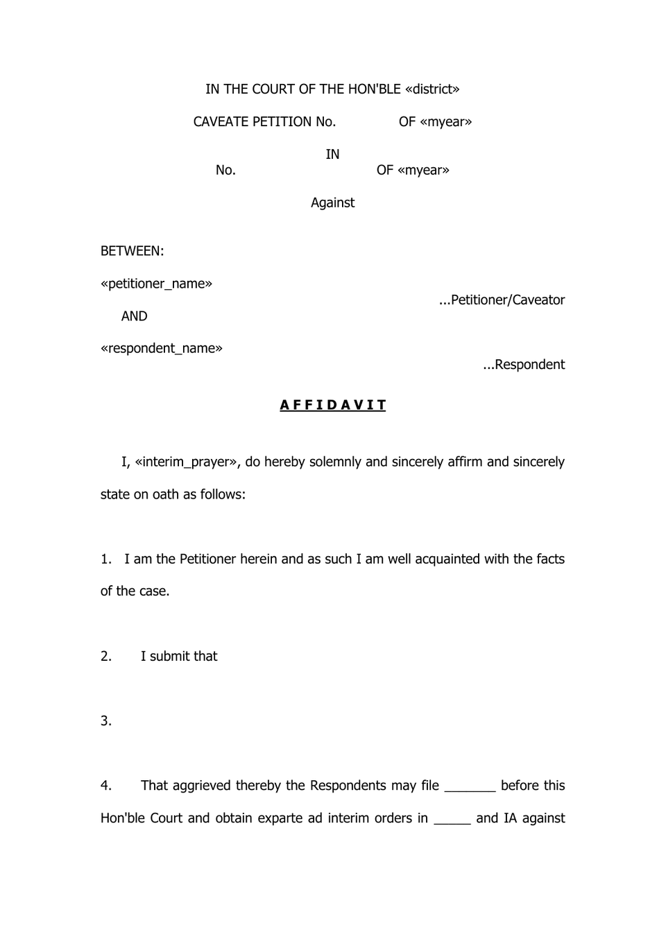 Caveat Petition In Trial Court petition format preview