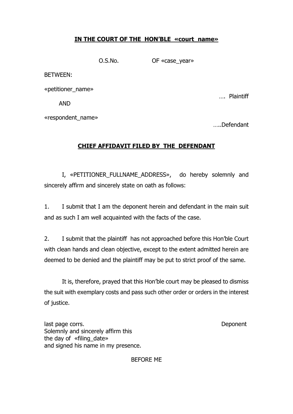 Chief Affidavit petition format preview