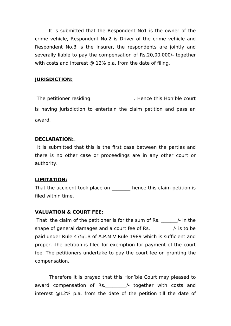 Claim Petition Death Under Sec 166 Mv Act 1988 preview page 5