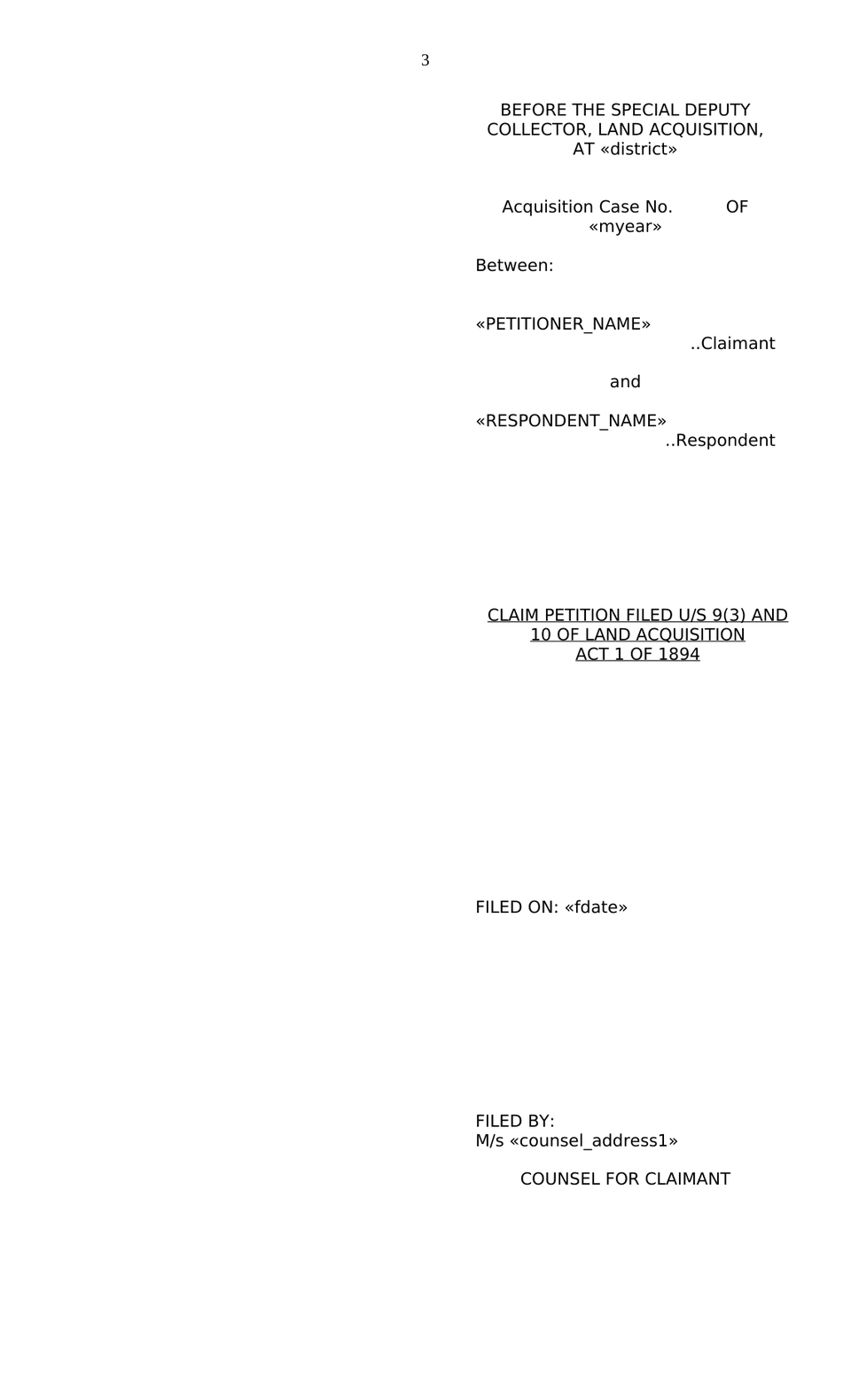 Claim Petition Filed Us 9(3) And 10 Of Land Acquisition Act 1 Of 1894 preview page 3