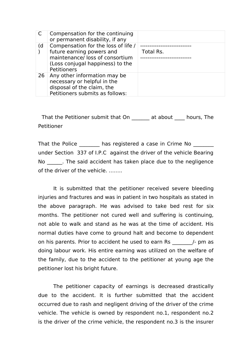 Claim Petition Injury Under Sec 166 Mv Act 1988 preview page 4