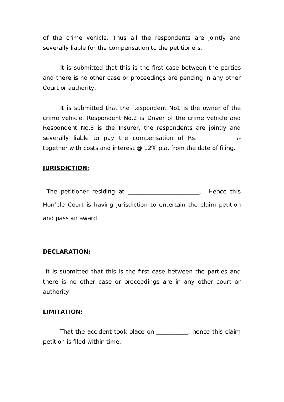 Claim Petition Injury Under Sec 166 Mv Act 1988 preview page 5