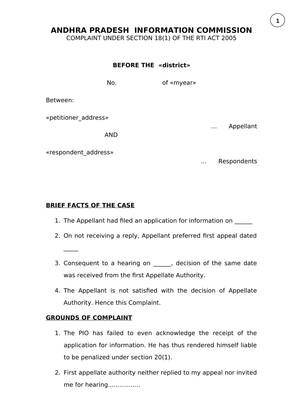 Complaint Under Section 18(1) Rti Act 2005 preview page 2