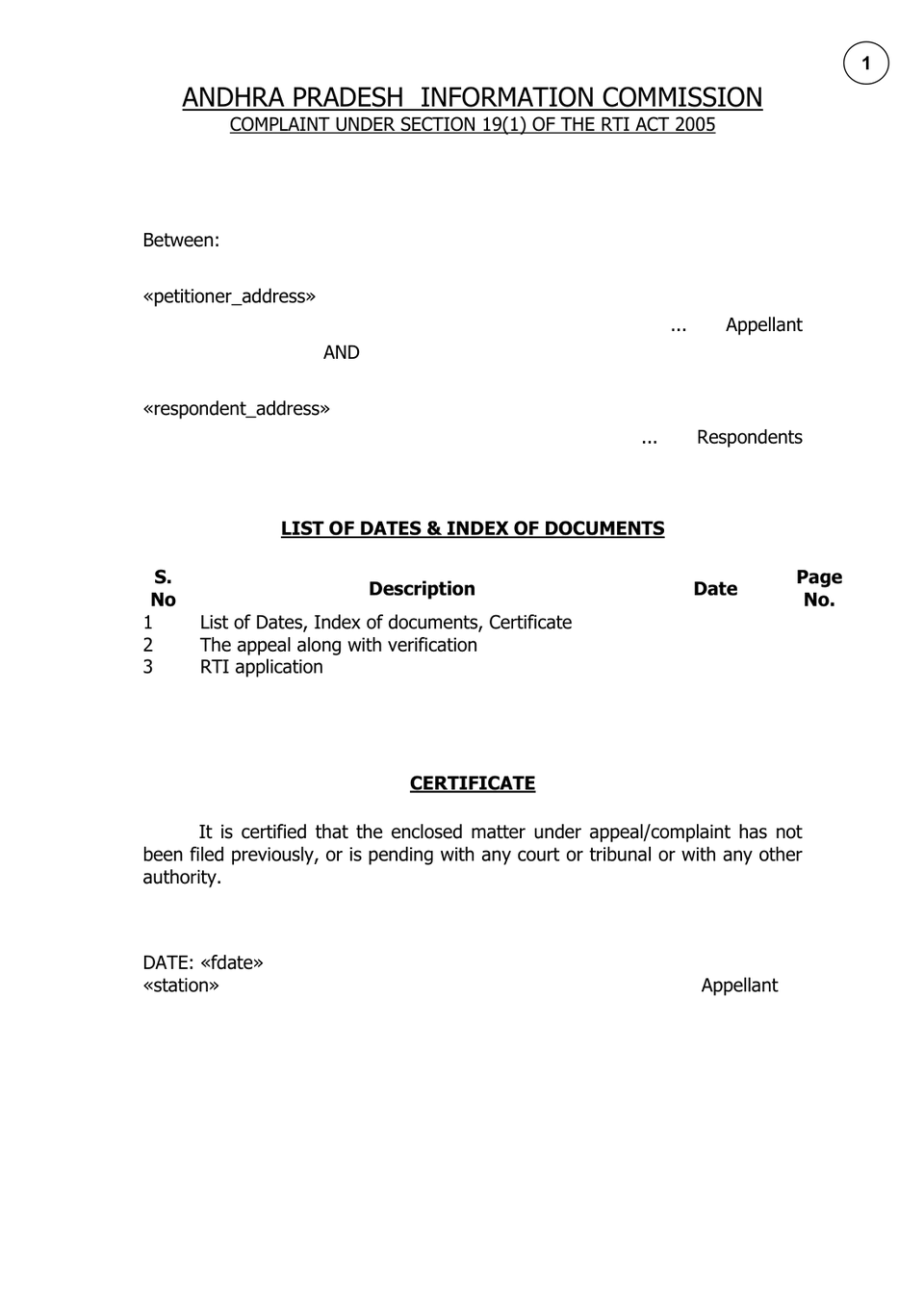 Complaint Under Section 19(1) Rti Act 2005 preview