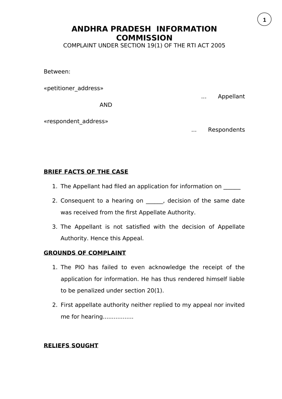 Complaint Under Section 19(1) Rti Act 2005 preview page 2