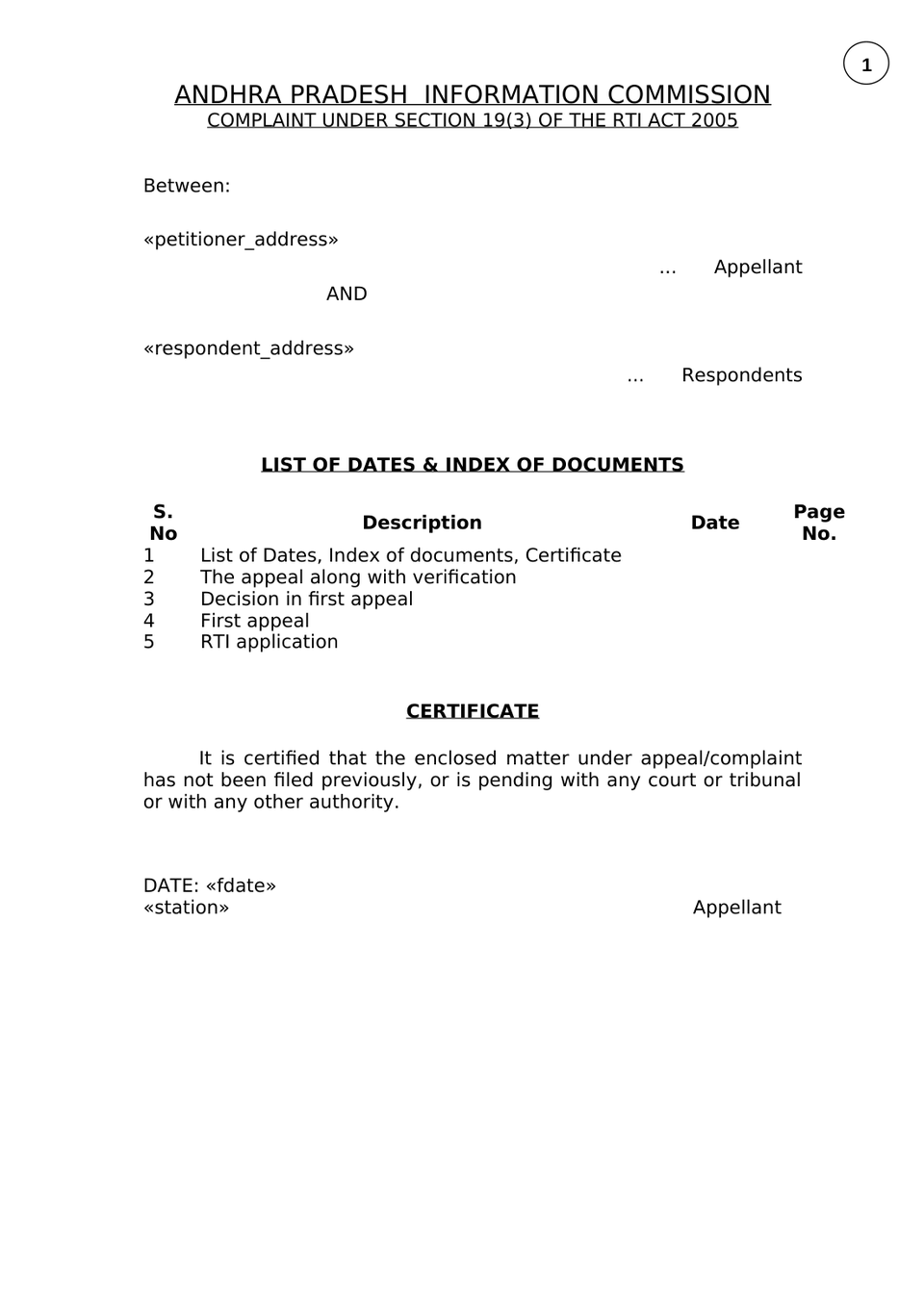 Complaint Under Section 19(3) Rti Act 2005 petition format preview