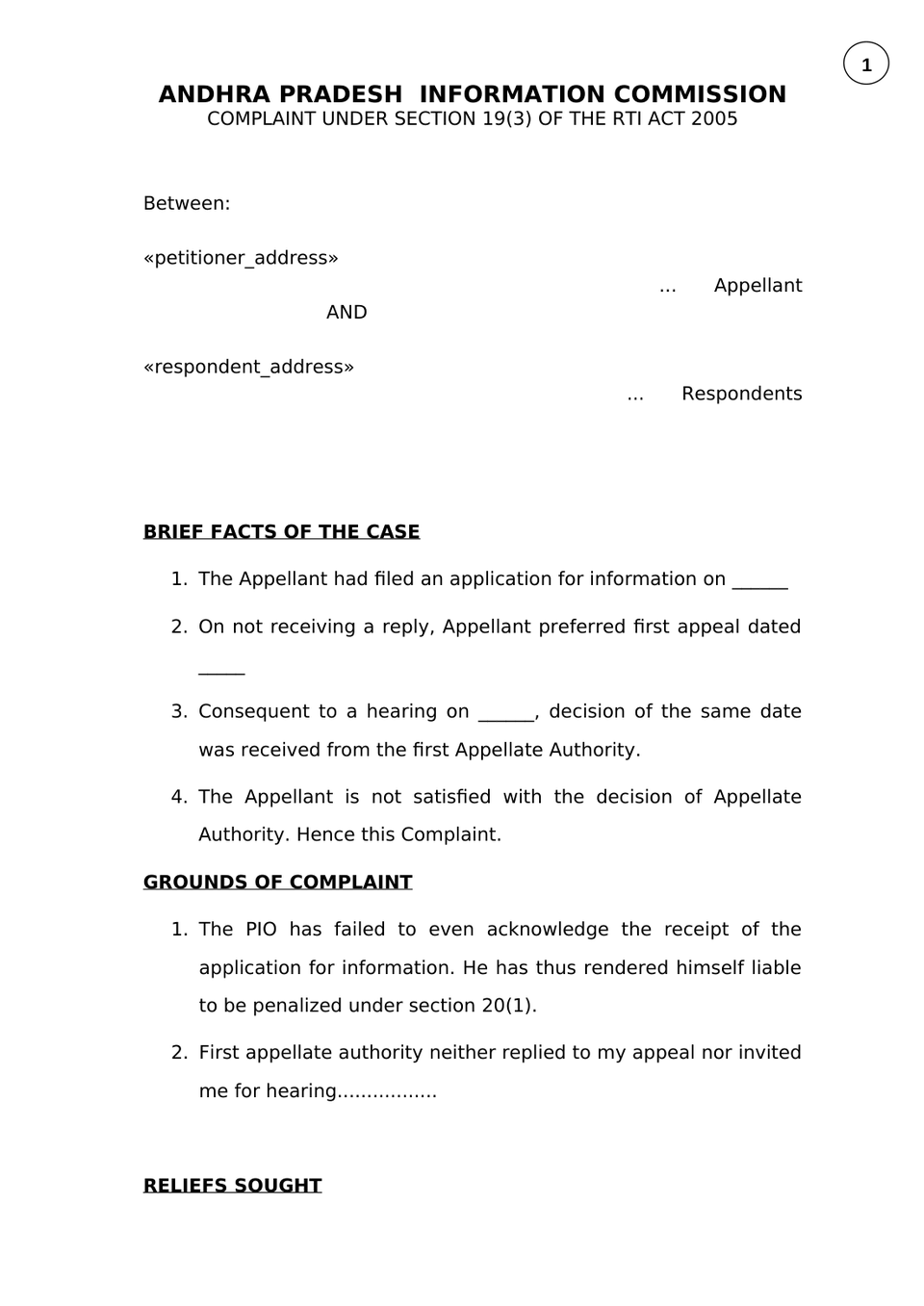Complaint Under Section 19(3) Rti Act 2005 preview page 2