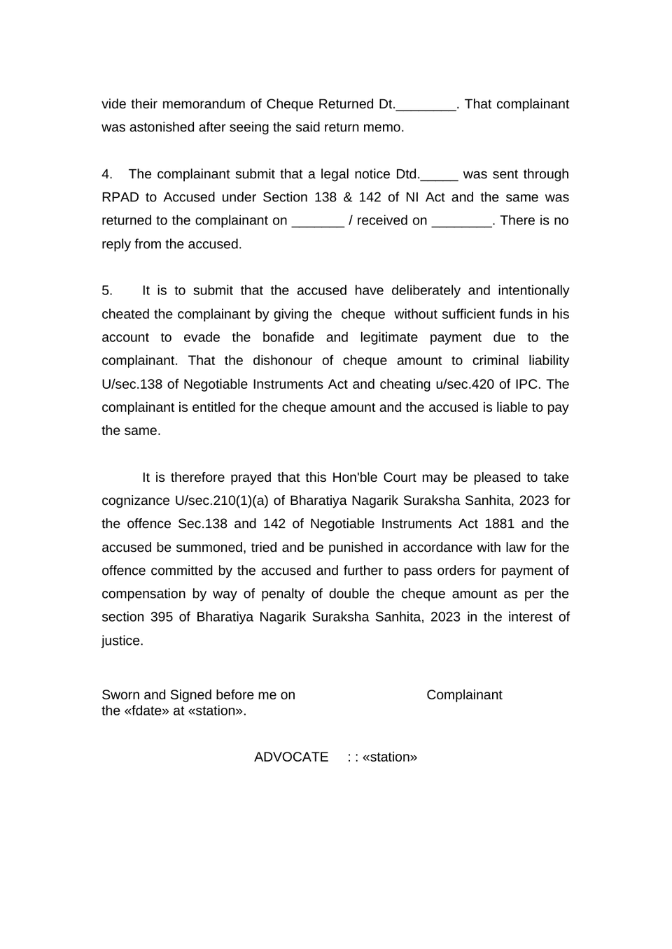 Complaint Under Section 210(1)(A) Rw 223 Bnss 2023 preview page 27