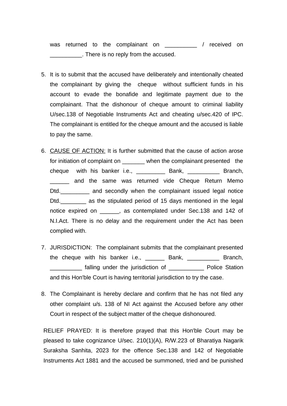 Complaint Under Section 210(1)(A) Rw 223 Bnss 2023 preview page 6