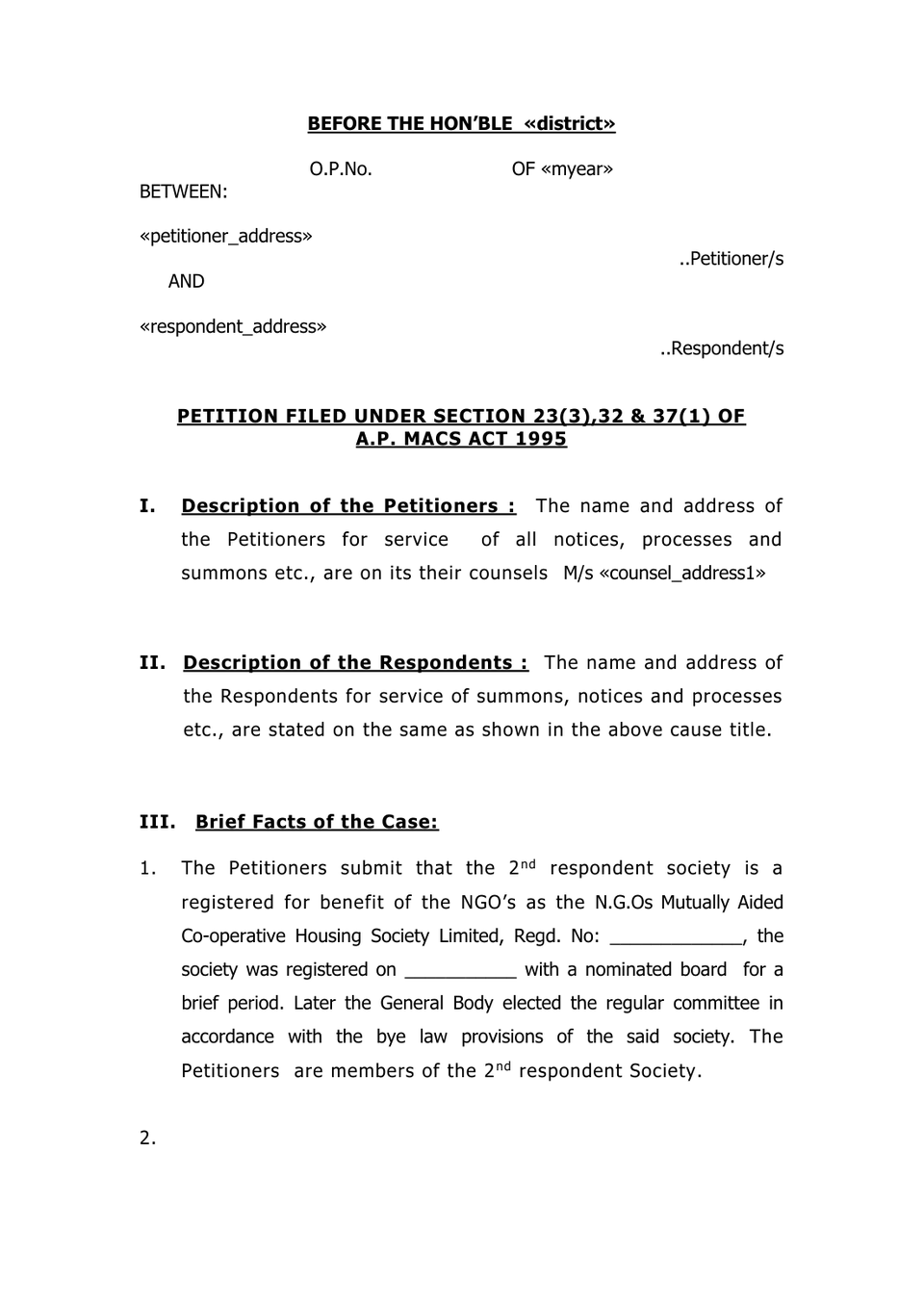 Cooperative Society Disputes Petition preview