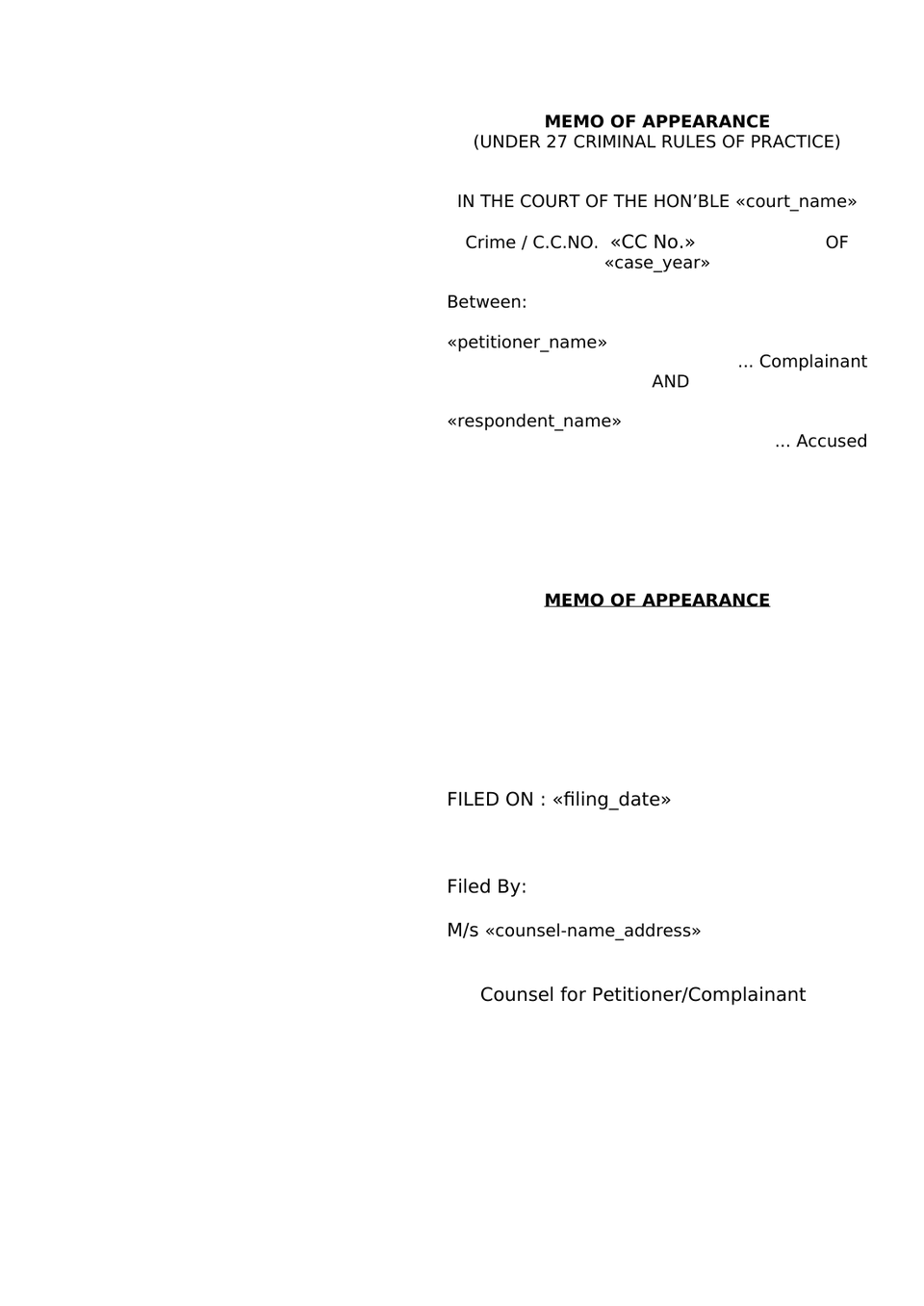 Memo Of Appearance preview page 2