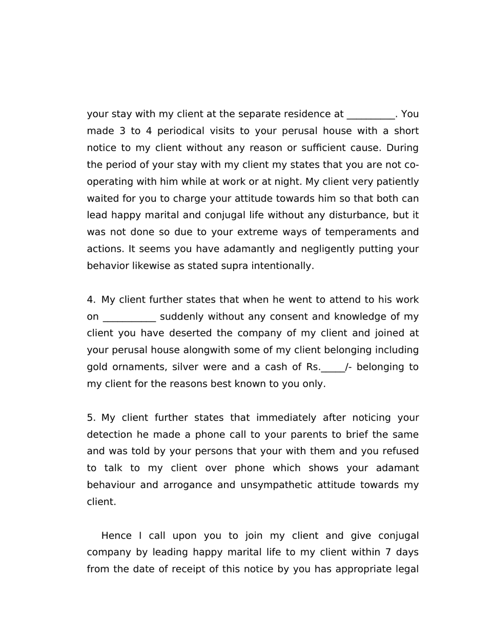 Notice Under Section 9 Hindu Marriage Act 1956 preview page 2