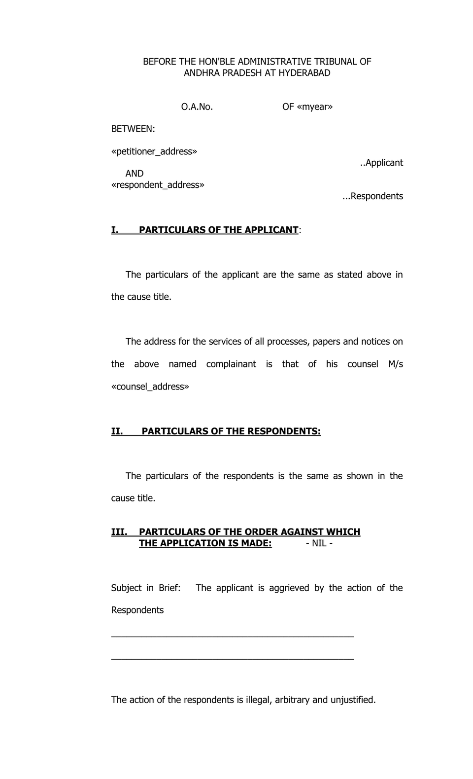 Original Application Administrative Tribunals Act 1985 preview