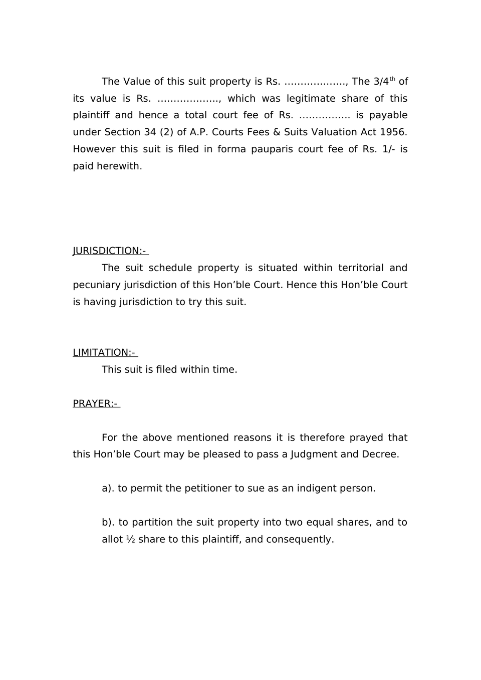 Pauper Petition Under Order Xxxiii Cpc preview page 2