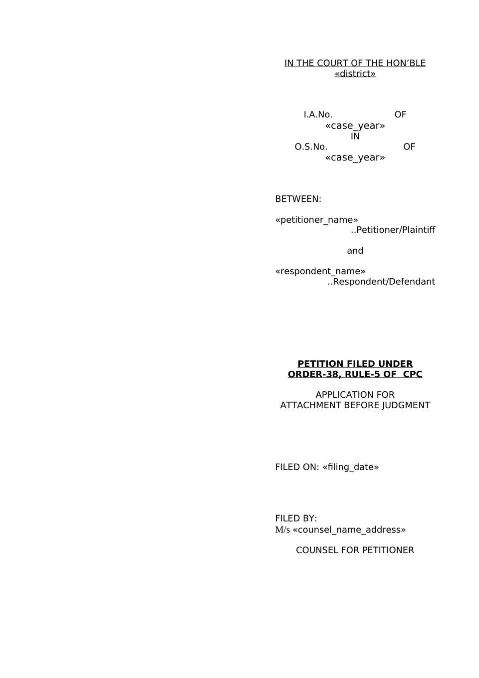 Petition Filed Under Order 38 Rule 5 Cpc Attachement Before Judgement preview page 4