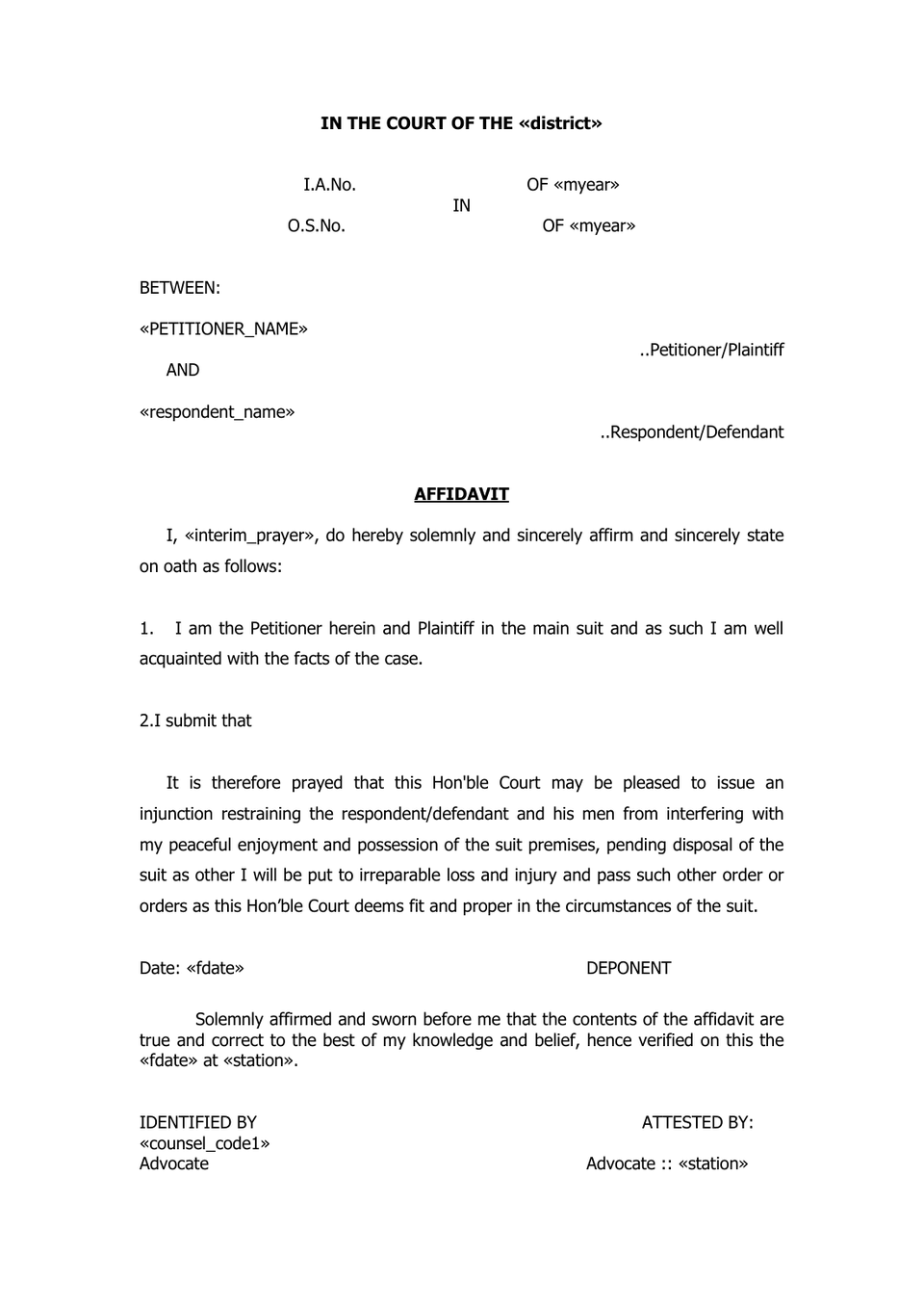 Petition Filed Under Order 39, Rule-1 & 2, Rw Sec.151 Of C P C Application For Interim Injunction preview